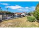 Spacious backyard showcasing a fenced pool, lush greenery, and partial lawn, great for outdoor enjoyment and relaxation at 4143 Chela Cir, Las Vegas, NV 89120