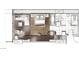 Floor plan of a stylish condo showcasing the layout with bedroom, bathroom, kitchen, and balcony at 4381 W Flamingo Rd # 1508, Las Vegas, NV 89103
