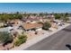 Wide aerial view of a single story home in a neighborhood with Las Vegas skyline visible in the distance at 5535 Oxbow St, Las Vegas, NV 89119