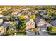 Wide aerial perspective showcases homes in a peaceful neighborhood with city views at 5823 Falling Stream Ave, Las Vegas, NV 89131