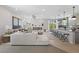 A spacious living room and kitchen showcasing a modern design with sleek furniture and stylish fixtures at 7983 Texas Hills St, Las Vegas, NV 89113