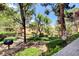 This is a tranquil courtyard with lush greenery, mature trees, and a charming pergola at 8717 Red Brook Dr # 201, Las Vegas, NV 89128
