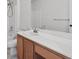 Bathroom featuring a single sink vanity and a shower/tub combo at 10642 Dawns Mist Ave, Las Vegas, NV 89129