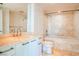 Elegant bathroom featuring marble tile, a soaking tub, and a spacious vanity with modern fixtures at 222 Karen Ave # 2506, Las Vegas, NV 89109
