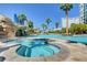 Resort-style pool and jacuzzi surrounded by palm trees and modern architecture at 222 Karen Ave # 601, Las Vegas, NV 89109