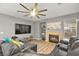 Cozy living room with a fireplace, a ceiling fan, and a large flatscreen television at 2250 Tedesca Dr, Henderson, NV 89052