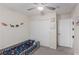 bedroom with neutral decor and bright accents, featuring a custom bed at 4622 English Lavender Ave, North Las Vegas, NV 89031