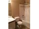 A clean bathroom with a shower-tub combination and a white sink and vanity, providing essential amenities at 5220 Mission Carmel Ln # 207, Las Vegas, NV 89107