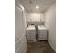 Convenient laundry room featuring modern appliances and ample storage with white cabinets at 12112 Polar White Ct # 3, Las Vegas, NV 89183