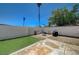 Large, fully fenced backyard with a patio and artificial turf is ideal for entertaining and relaxing outdoors at 1816 Silver Birch Ln, Las Vegas, NV 89104