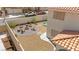 Aerial view of the backyard firepit and unique stock tank pool at 2021 Summit Pointe Dr, Las Vegas, NV 89117