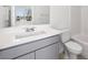 Modern bathroom featuring gray cabinets, white countertops, and updated fixtures at 4450 E Brusca Ct, Pahrump, NV 89061