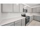 Modern kitchen showcasing gray cabinets, quartz countertops, and a subway tile backsplash at 4450 E Brusca Ct, Pahrump, NV 89061
