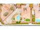Aerial view of the property highlighting the backyard pool, fire pit, and overall layout at 7119 Wolf Rivers Ave, Las Vegas, NV 89131