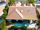 An aerial view of a stunning backyard with a private pool and lush landscaping at 2386 Hardin Ridge Dr, Henderson, NV 89052