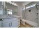 Bathroom featuring a granite vanity and tiled walk-in shower at 4861 Ridgewood, Pahrump, NV 89061