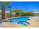 Backyard pool with white gravel landscaping, concrete patio, and mature palm trees create a private oasis at 5279 Consul Ave, Las Vegas, NV 89142