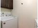 Bright laundry area features a modern washing machine and upper cabinetry for convenient storage at 950 Seven Hills Dr # 2924, Henderson, NV 89052
