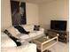 Stylish living room with a zebra art piece, sleek furniture, and decorative accents at 2629 Mocha Pearl Ct, North Las Vegas, NV 89086