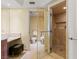 Bright bathroom featuring modern fixtures, a glass-enclosed shower, and plenty of counter space at 2777 Paradise Rd # 2302, Las Vegas, NV 89109