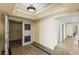 A well-lit foyer featuring decorative flooring and a classic ceiling fixture, complemented by elevator access and inviting doorways at 2777 Paradise Rd # 2302, Las Vegas, NV 89109