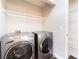 Functional laundry area with modern washer and dryer, plus storage shelves at 5524 La Pelusa St, North Las Vegas, NV 89031