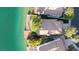 Aerial view of a well-maintained home with private access to lake and backyard patio at 8740 Captains Pl, Las Vegas, NV 89117