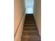 Carpeted staircase with neutral walls and a sleek white handrail at 8793 Candelabra Ct, Las Vegas, NV 89148