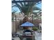 Outdoor living space with patio, palm tree, play area, and string lights overhead at 1355 Grass Creek Ave # 1, Henderson, NV 89012