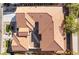 Overhead aerial view of a terracotta tiled roof showcasing the unique architecture of the home at 2365 Black River Falls Dr, Henderson, NV 89044