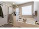 Relaxing bathroom features a soaking tub and a separate glass enclosed shower at 3045 Camino Rico Ave, Henderson, NV 89044