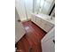 Bathroom with double sink vanity, white cabinets, and shower at 8149 Palace Monaco Ave, Las Vegas, NV 89117