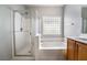 Bathroom with a combined tub and shower at 9750 Maple Sugar Leaf Pl, Las Vegas, NV 89148