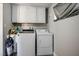 Laundry room with modern washer, dryer, and storage cabinets at 280 Gentry St, Overton, NV 89040