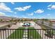 Aerial view of the backyard featuring a pool, gazebo, and manicured landscaping at 4030 Midnight Crest Ave, North Las Vegas, NV 89031