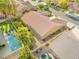Aerial shot of a single-story home with a private pool, hot tub, and desert landscaping at 7411 Brittlethorne Ave, Las Vegas, NV 89131