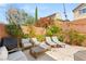 Backyard patio area with outdoor seating and a grill, surrounded by lush plants at 11226 Kenyan Sunshine Ct, Las Vegas, NV 89138