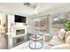 Cozy living room with fireplace, large windows, and sliding doors to outdoor space at 2429 Worchester Rd, Henderson, NV 89074