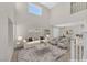 Sunlit open floor plan showcases a living room with tall ceilings, a stylish rug, and comfortable seating at 4132 Joyous St, North Las Vegas, NV 89032