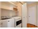Functional laundry room includes Maytag washer/dryer, shelving, and a utility closet for storage at 5043 Mascaro Dr, Las Vegas, NV 89122