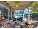 Charming covered patio with comfortable seating overlooks the pool, offering a perfect space for outdoor relaxation at 6173 Sabine Ranch Rd, Las Vegas, NV 89131