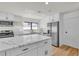 Modern kitchen featuring stainless steel appliances, white cabinetry, and stylish marble countertops at 6204 Robin Hood Cir, Las Vegas, NV 89108