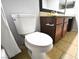 Bathroom featuring a granite countertop, vanity, tile floor, framed mirror, and modern fixtures at 634 Oakmont Ave # 1903, Las Vegas, NV 89109
