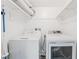 Functional laundry room with a washer, dryer, and shelving for storage; a practical space at 753 Oakmont Ave # 802, Las Vegas, NV 89109