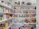 Walk-in pantry with white shelving stocked with food items and small appliances at 9779 Mosaic Canyon Ct, Las Vegas, NV 89149
