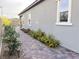 Landscaped side yard with colorful flowers and a paved walkway at 12565 Huckleberry Oak Ave, Las Vegas, NV 89138
