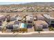 Overhead view of the property with a pool, solar panels, and well-manicured landscaping at 2578 Skylark Trail St, Henderson, NV 89044