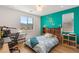 Bedroom featuring hardwood floors, desk, and a view of the mountains at 2578 Skylark Trail St, Henderson, NV 89044