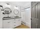 Bathroom boasts double sink vanity and shower at 305 Napa Hills Dr, Las Vegas, NV 89144