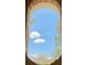 Mountain view through an arched stone framed window with blue skies, pine trees, and mountain top view at 4178 Matterhorn Way, Las Vegas, NV 89124